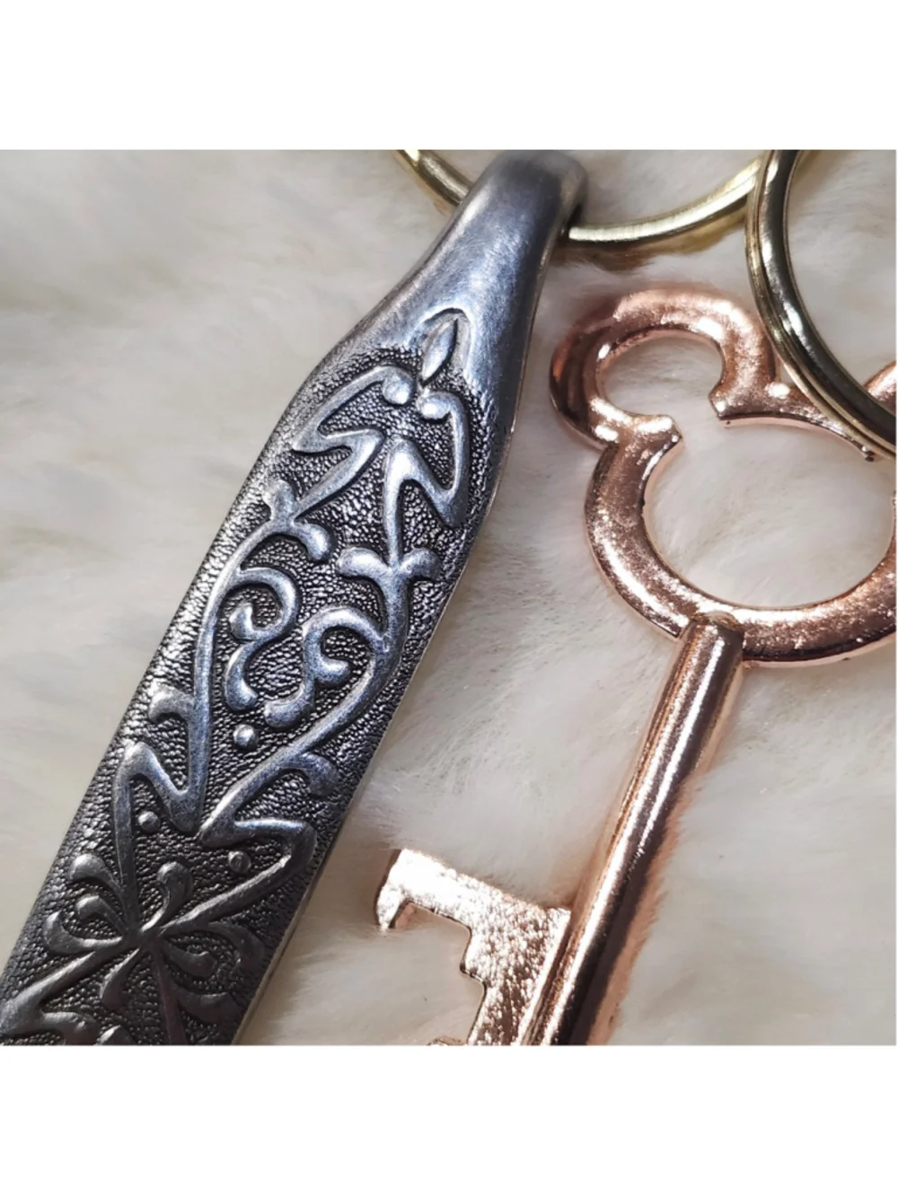 Set of 3 silverwear handle Keychains with key charm